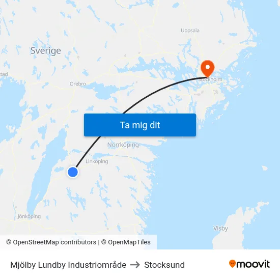 Mjölby Lundby Industriområde to Stocksund map