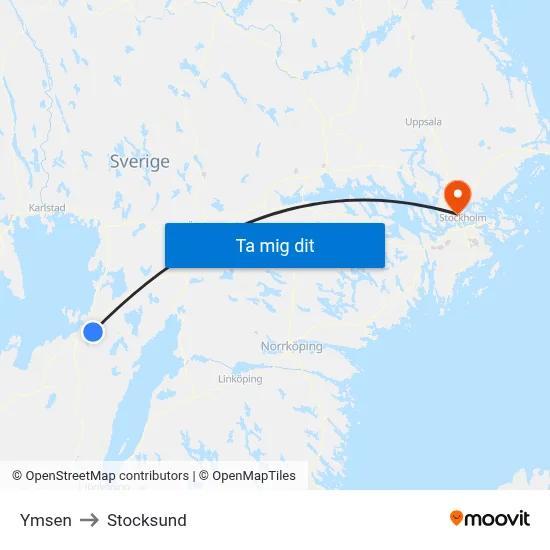 Ymsen to Stocksund map