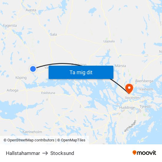 Hallstahammar to Stocksund map