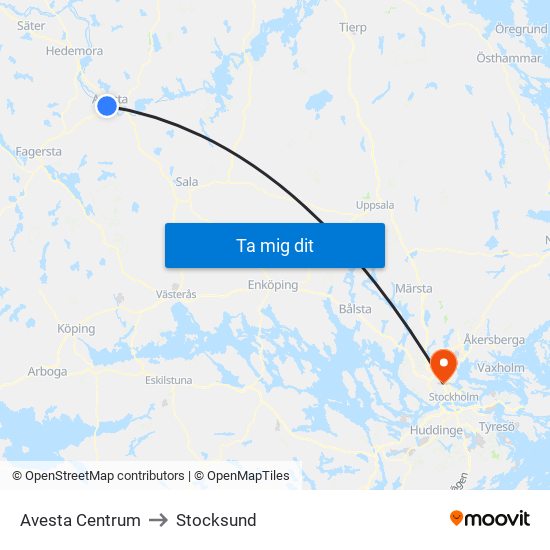 Avesta Centrum to Stocksund map