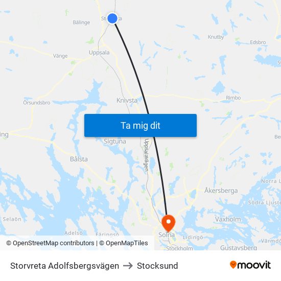 Storvreta Adolfsbergsvägen to Stocksund map