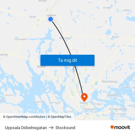 Uppsala Döbelnsgatan to Stocksund map