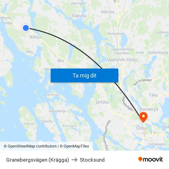 Granebergsvägen (Krägga) to Stocksund map