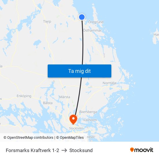 Forsmarks Kraftverk 1-2 to Stocksund map