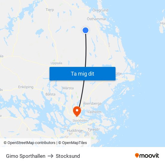 Gimo Sporthallen to Stocksund map