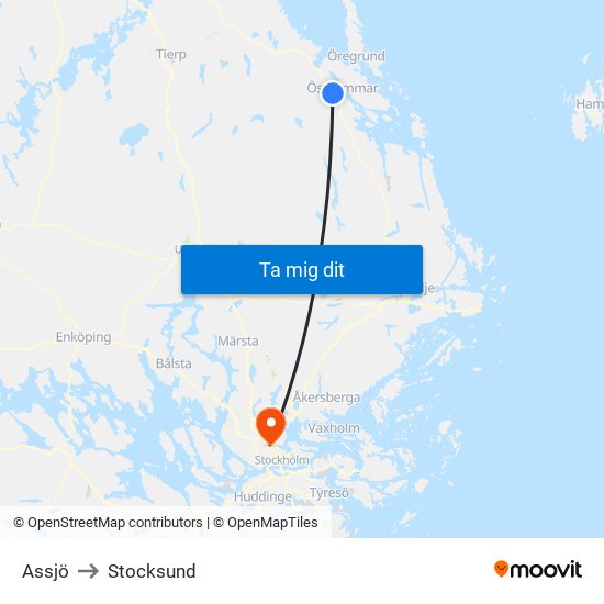 Assjö to Stocksund map