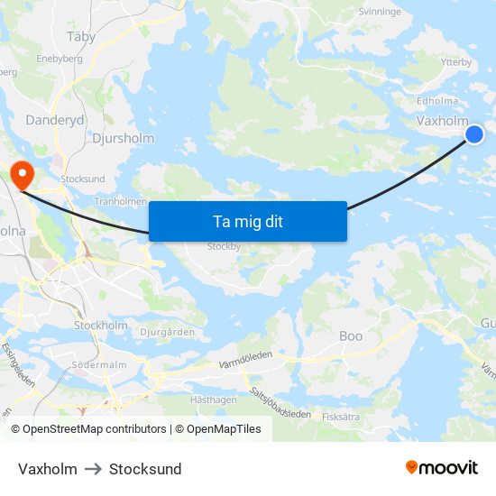 Vaxholm to Stocksund map