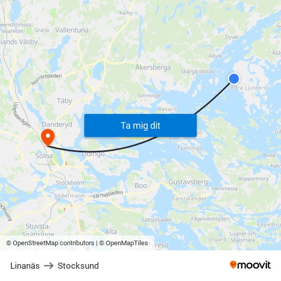 Linanäs to Stocksund map