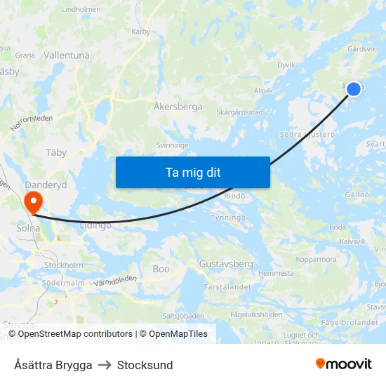 Åsättra Brygga to Stocksund map