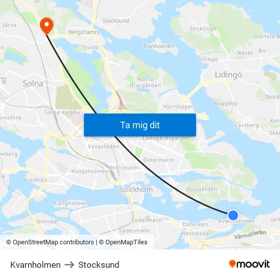 Kvarnholmen to Stocksund map