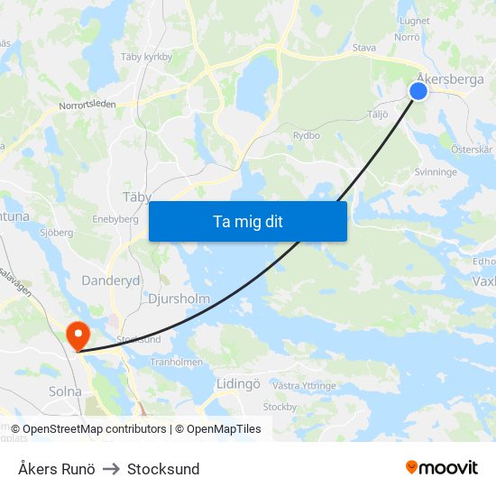 Åkers Runö to Stocksund map
