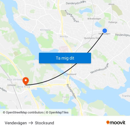 Vendevägen to Stocksund map