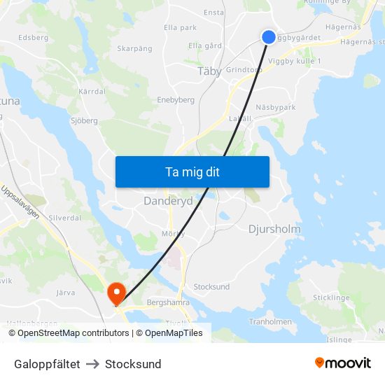 Galoppfältet to Stocksund map