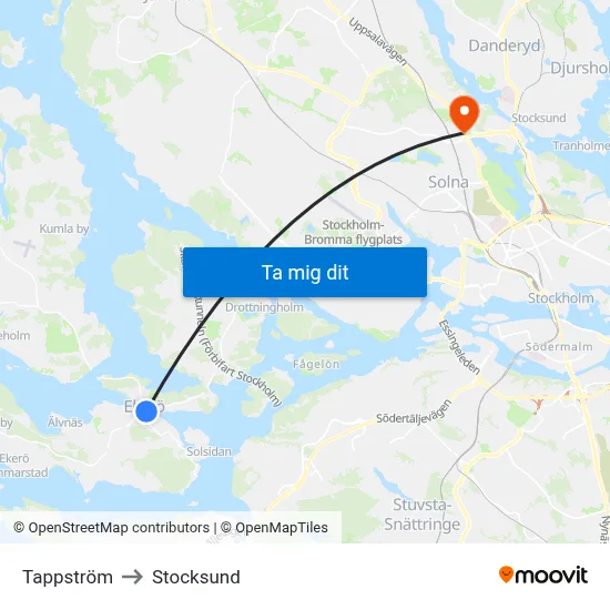 Tappström to Stocksund map