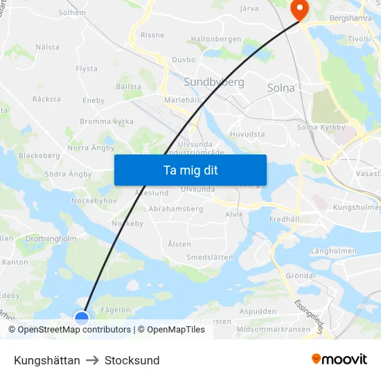 Kungshättan to Stocksund map
