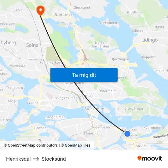 Henriksdal to Stocksund map