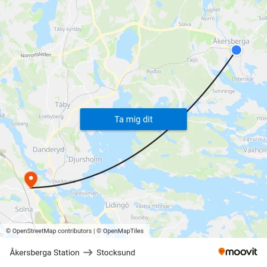 Åkersberga Station to Stocksund map
