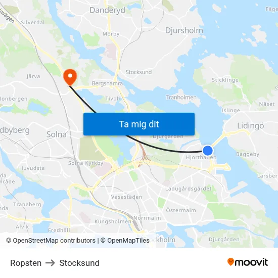 Ropsten to Stocksund map