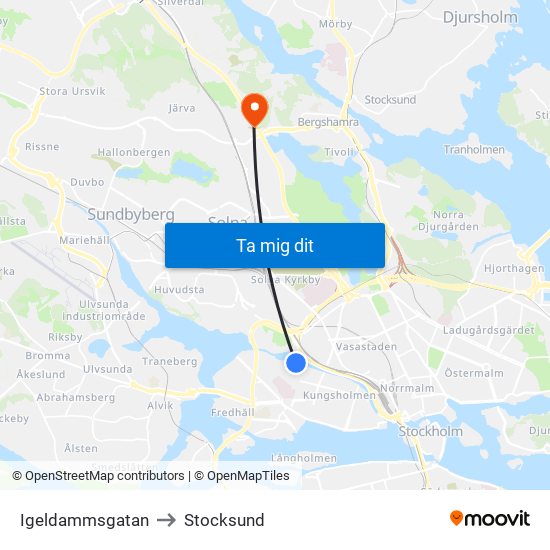 Igeldammsgatan to Stocksund map