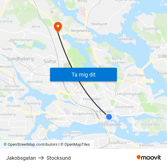 Jakobsgatan to Stocksund map