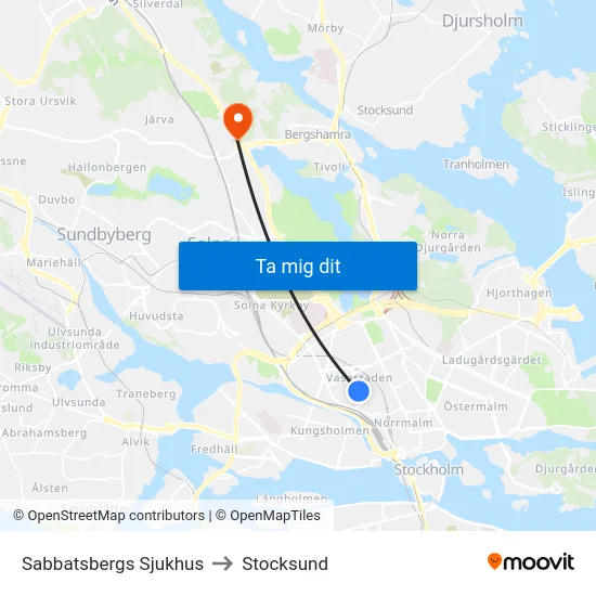 Sabbatsbergs Sjukhus to Stocksund map