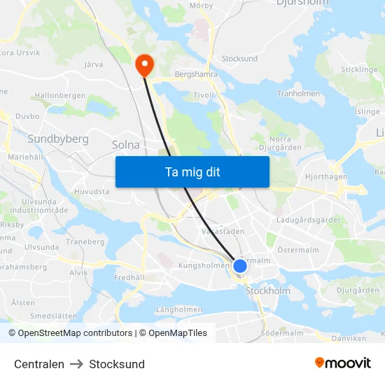 Centralen to Stocksund map
