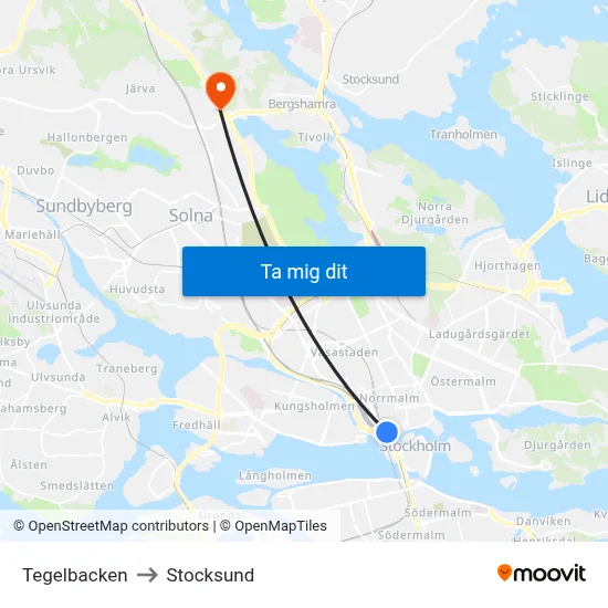 Tegelbacken to Stocksund map