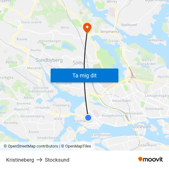 Kristineberg to Stocksund map