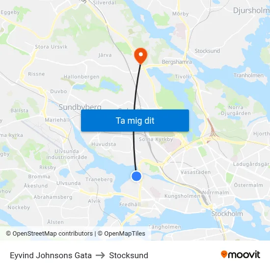 Eyvind Johnsons Gata to Stocksund map