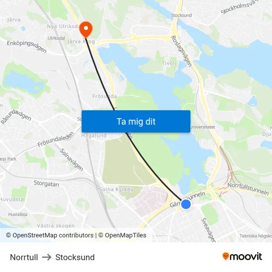Norrtull to Stocksund map