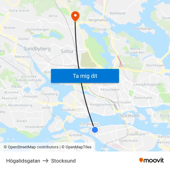 Högalidsgatan to Stocksund map
