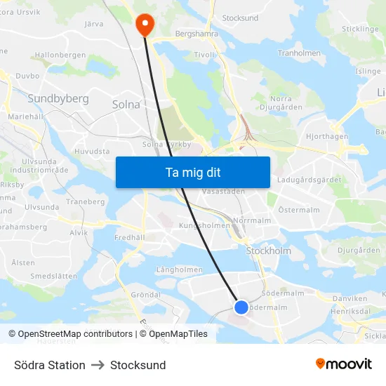 Södra Station to Stocksund map
