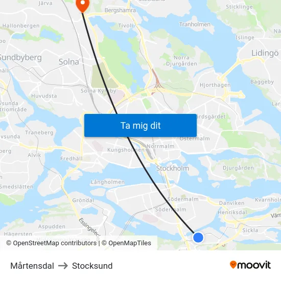 Mårtensdal to Stocksund map