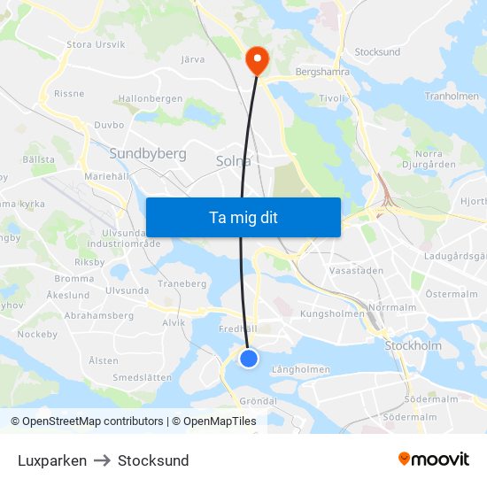Luxparken to Stocksund map