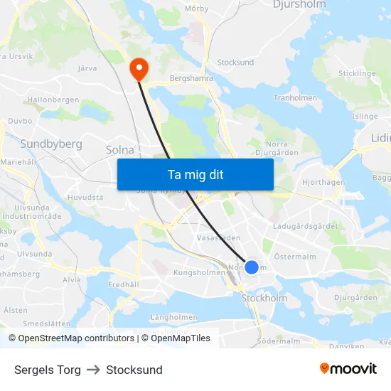 Sergels Torg to Stocksund map