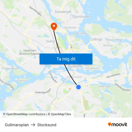 Gullmarsplan to Stocksund map