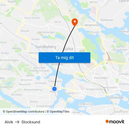 Alvik to Stocksund map