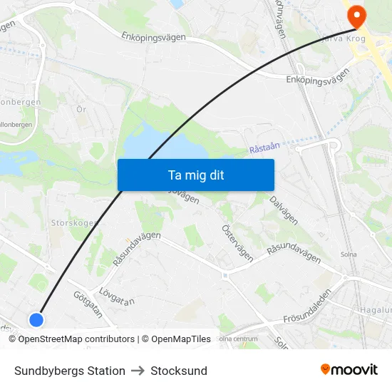 Sundbybergs Station to Stocksund map