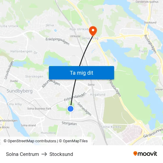 Solna Centrum to Stocksund map