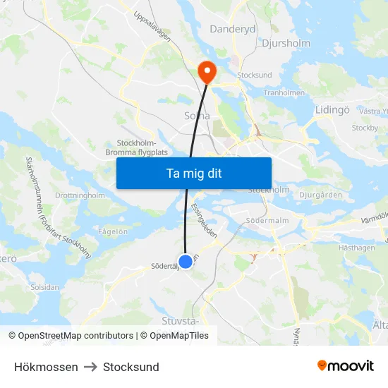 Hökmossen to Stocksund map