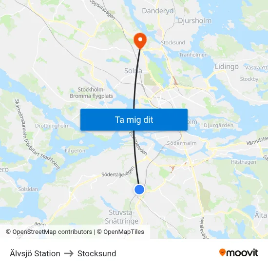 Älvsjö Station to Stocksund map