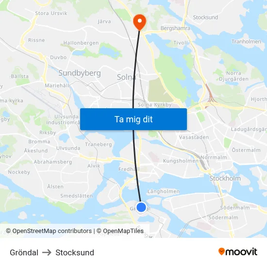 Gröndal to Stocksund map