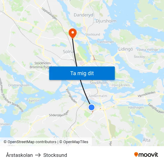Årstaskolan to Stocksund map