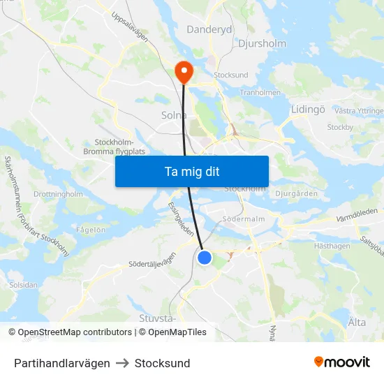 Partihandlarvägen to Stocksund map