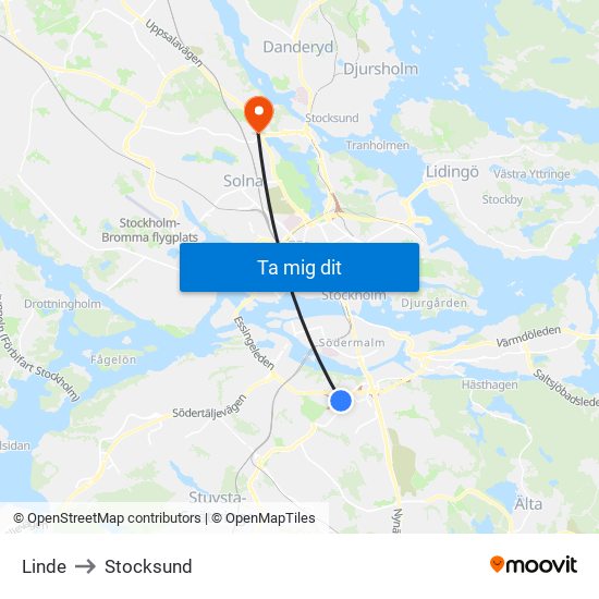 Linde to Stocksund map