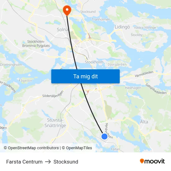 Farsta Centrum to Stocksund map