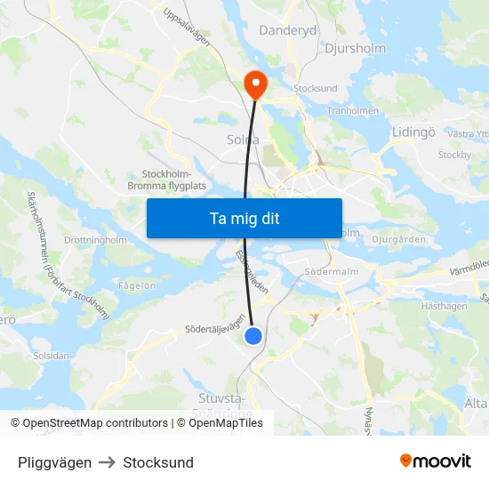 Pliggvägen to Stocksund map
