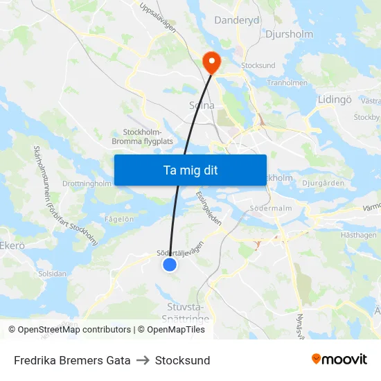 Fredrika Bremers Gata to Stocksund map