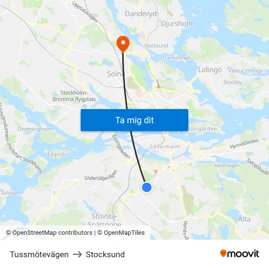 Tussmötevägen to Stocksund map