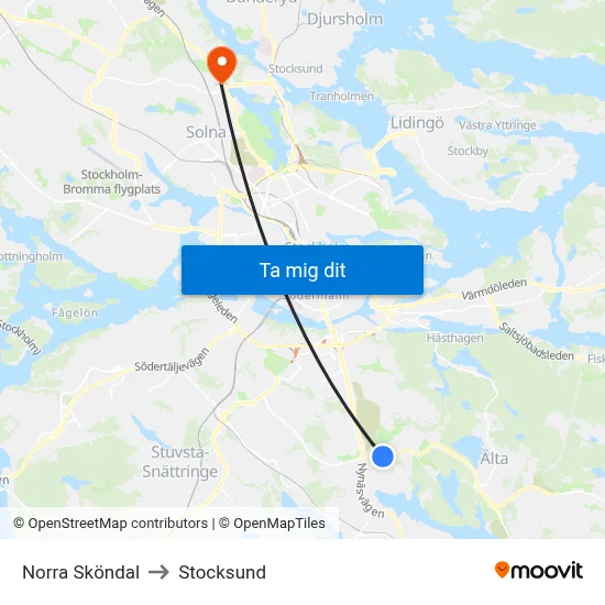 Norra Sköndal to Stocksund map